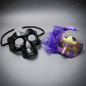 Mardi Gras Skull and Purple Feather Masquerade Halloween Party mask